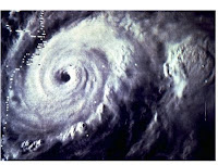 Satellite view of a swirling hurricane.