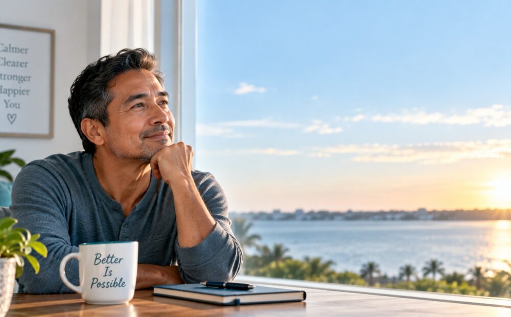 Man considering positive change with hypnosis at Wisdom Hypnosis